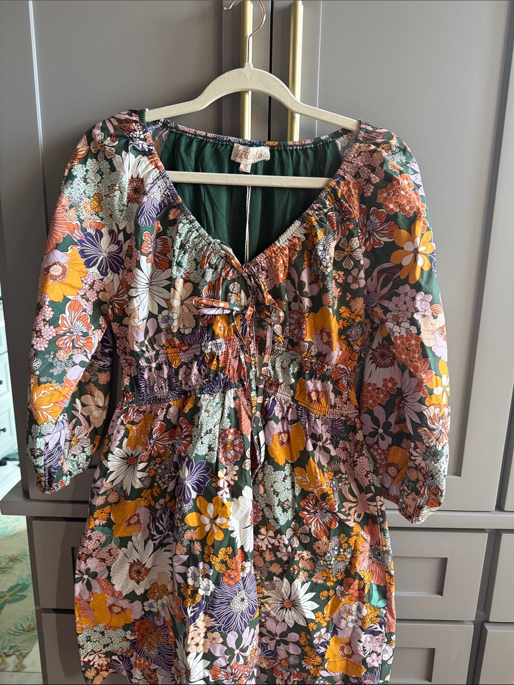 Three Bird Nest,  Women’s boho Green Floral Tie-Front Dress